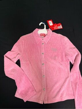 Diesel Pink Snap-Front Terry Shirt Jacket